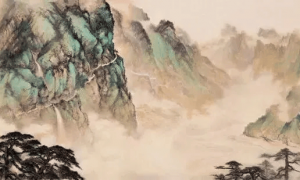 他的山水画结合中国传统山水与日本朦胧画法，成岭南一...